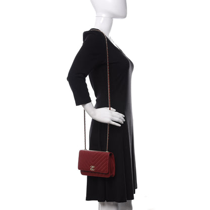 Chanel Lambskin Chevron Quilted Tendy CC Wallet On Chain WOC Dark Red 2 of 12