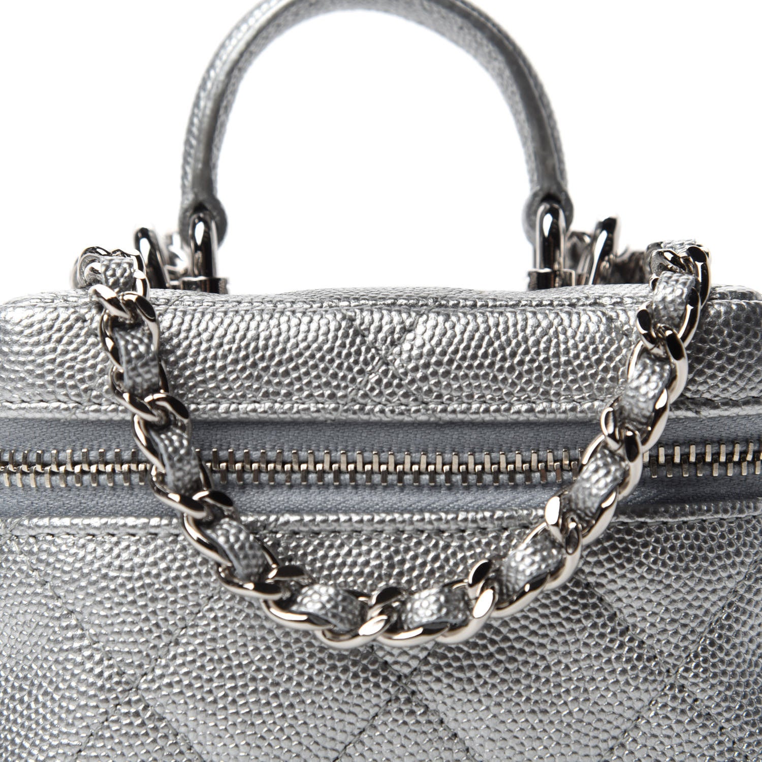 Chanel Metallic Caviar Quilted Mini Top Handle Vanity With Chain Silver 10 of 11