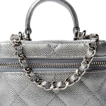 Chanel Metallic Caviar Quilted Mini Top Handle Vanity With Chain Silver 10 of 11