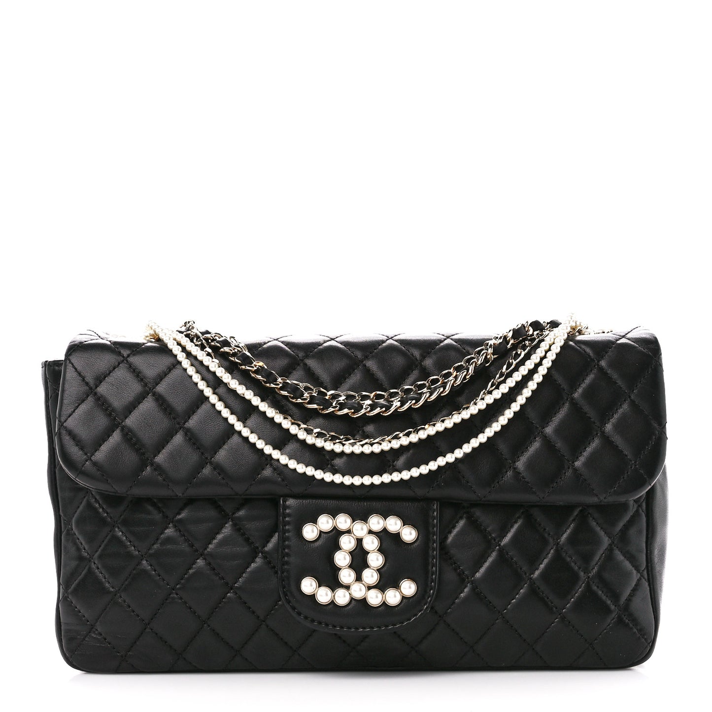 Lambskin Quilted Medium Westminster Pearl Flap Black