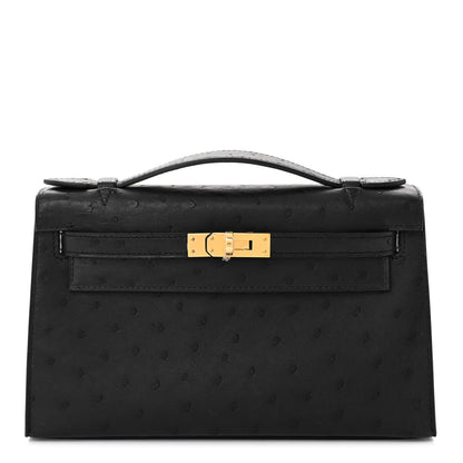 Hermes Ostrich Kelly Pochette Black 1 of 11