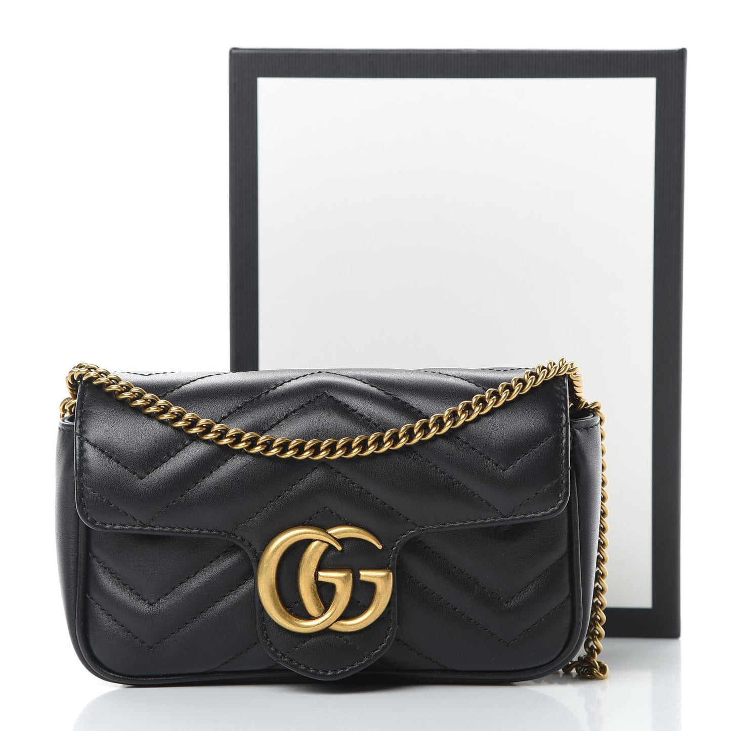 Calfskin Matelasse Super Mini GG Marmont Shoulder Bag Black