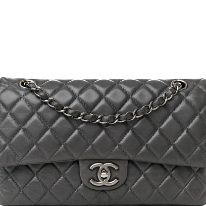 Chanel Lambskin Quilted Medium Double Flap Dark Grey 8 of 16