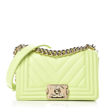 Chanel Calfskin Chevron Quilted Small Boy Flap Light Green 1 of 11