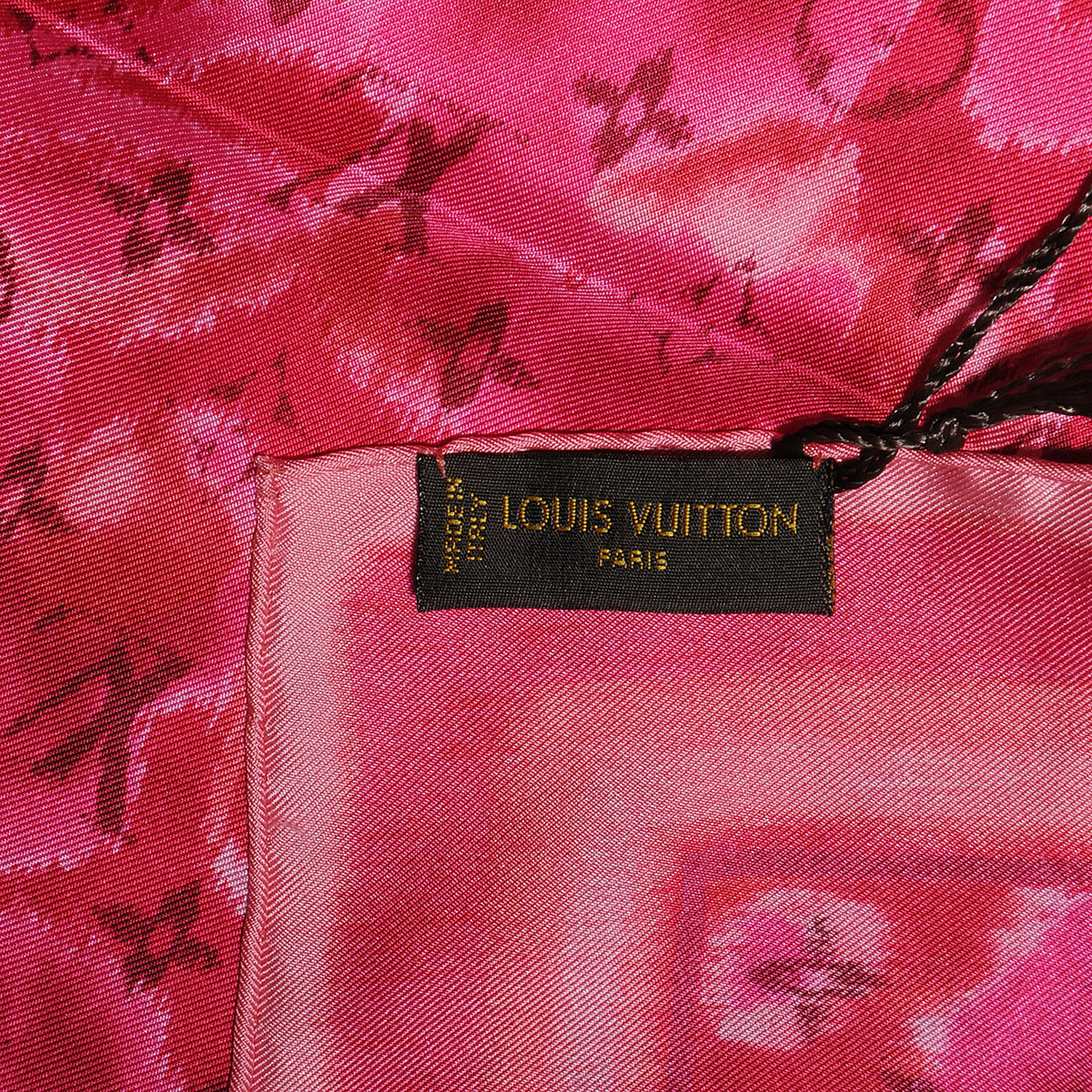 Silk Monogram Ikat Summer Square Scarf Rose Indien