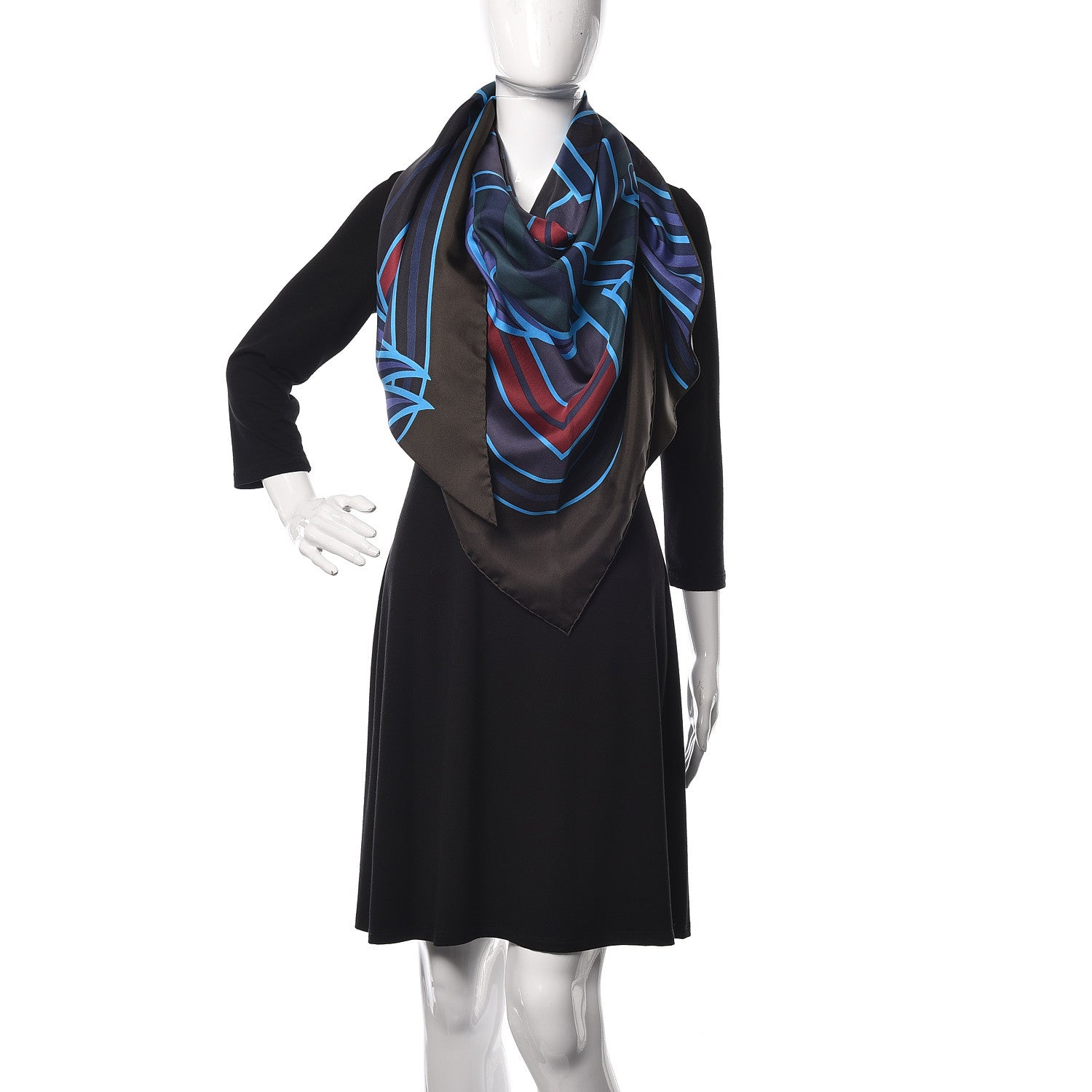 Hermes Silk Quadrige Bayadere Giant Pointe Triangle Scarf Encre Bronze Cobalt 2 of 6