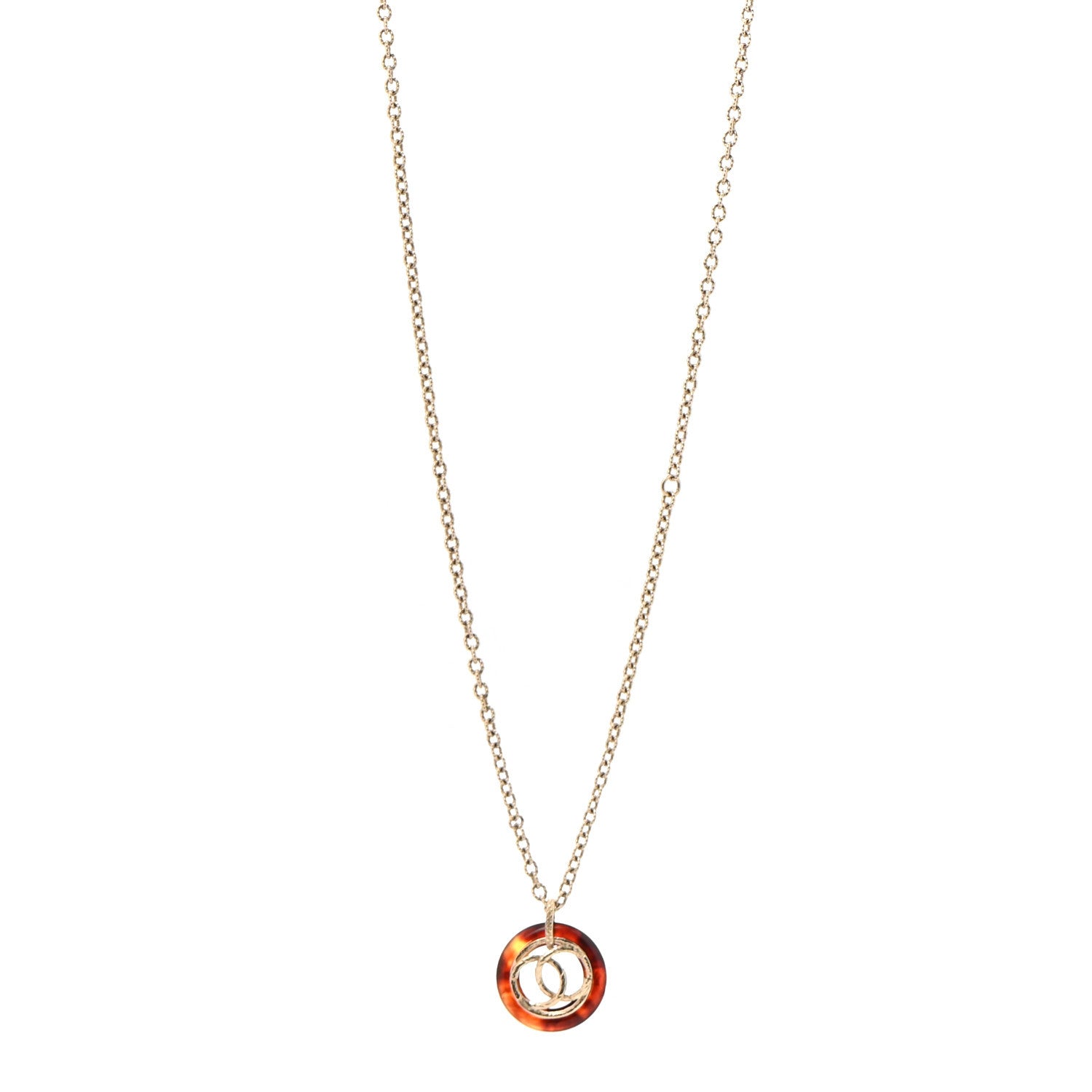 Chanel Resin CC Chain Pendant Necklace Gold Brown 1 of 6