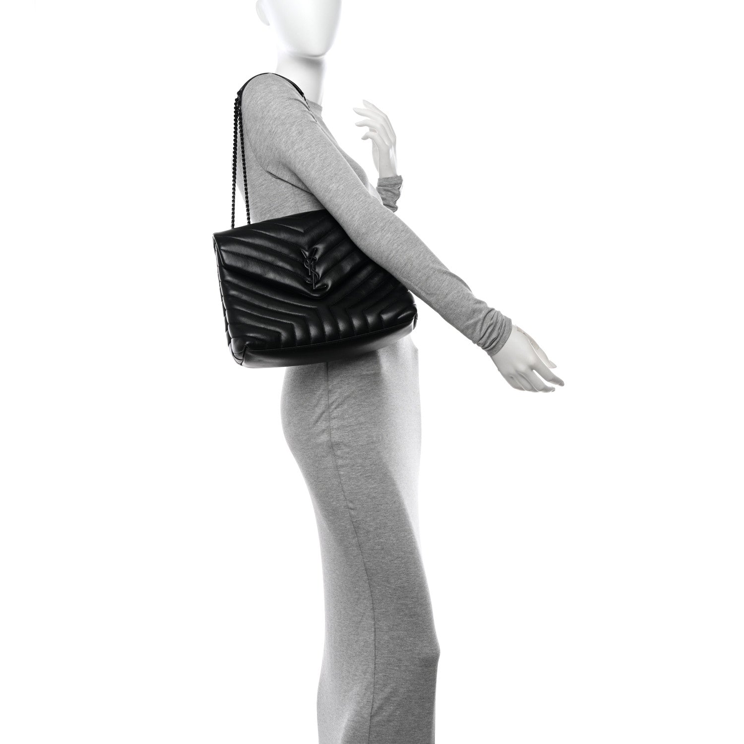 Saint Laurent Calfskin Y Quilted Monogram Monochrome Medium Loulou Chain Satchel Black 2 of 13