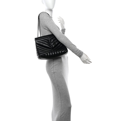 Saint Laurent Calfskin Y Quilted Monogram Monochrome Medium Loulou Chain Satchel Black 2 of 13
