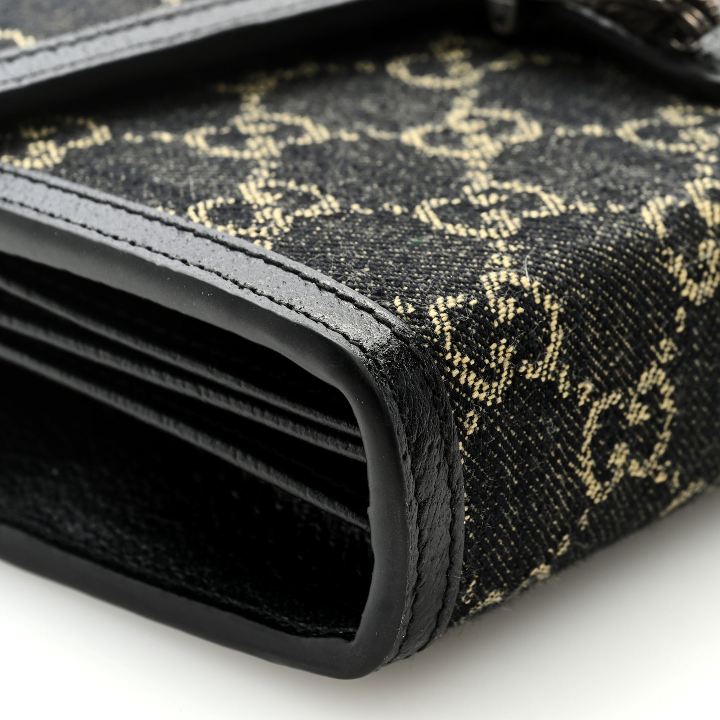 Jacquard Black Denim GG Monogram Mini Dionysus Chain Wallet Black Ivory