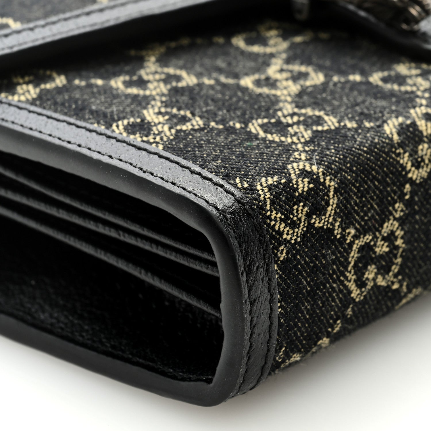 Gucci Jacquard Black Denim GG Monogram Mini Dionysus Chain Wallet Black Ivory 7 of 8