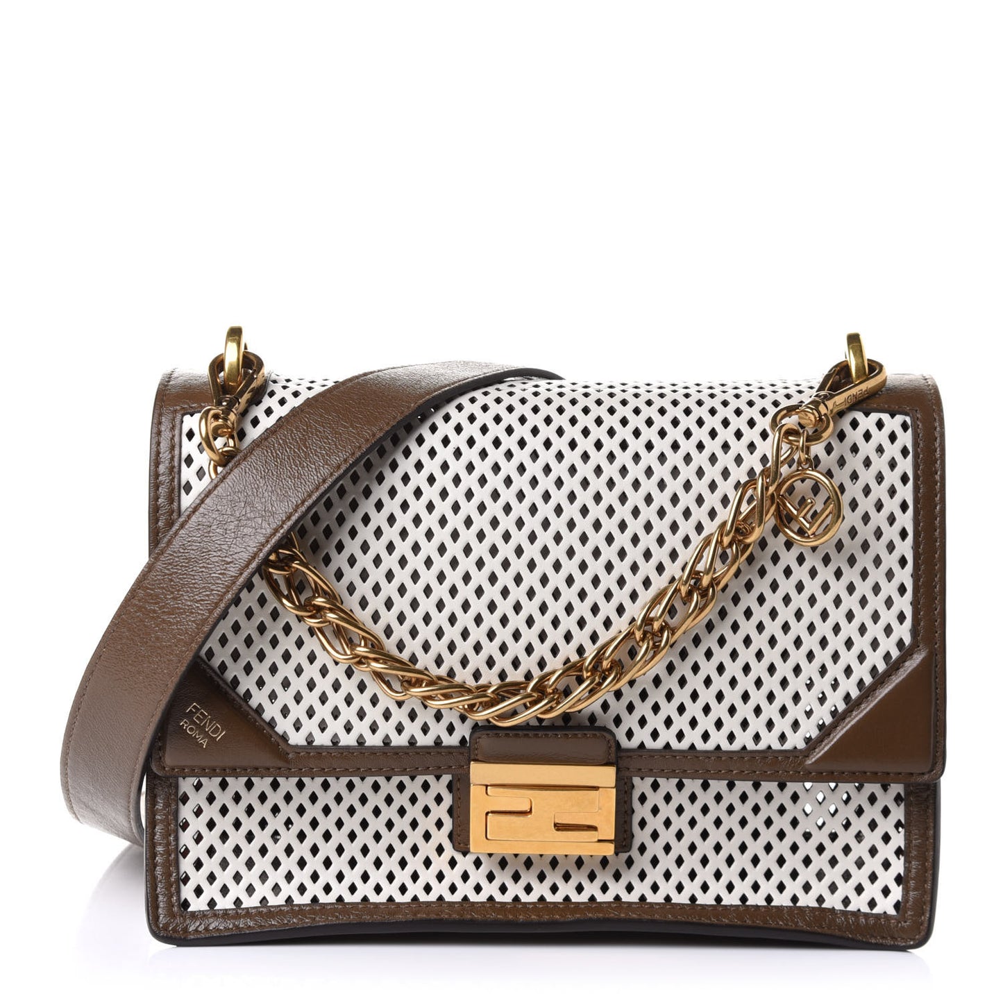 Vitello Liberty Glossy Lambskin F is Fendi Perforated Kan U Shoulder Bag White Ice Rust Maya