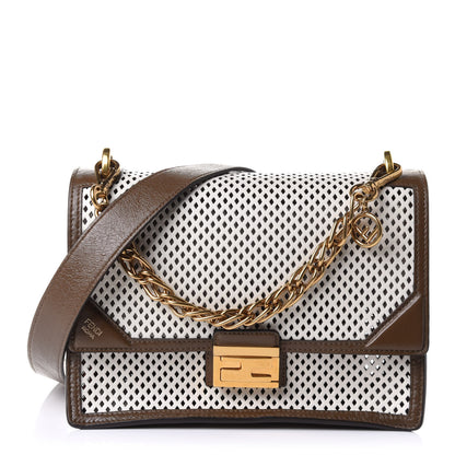 Fendi Vitello Liberty Glossy Lambskin F is Fendi Perforated Kan U Shoulder Bag White Ice Rust Maya 1 of 9