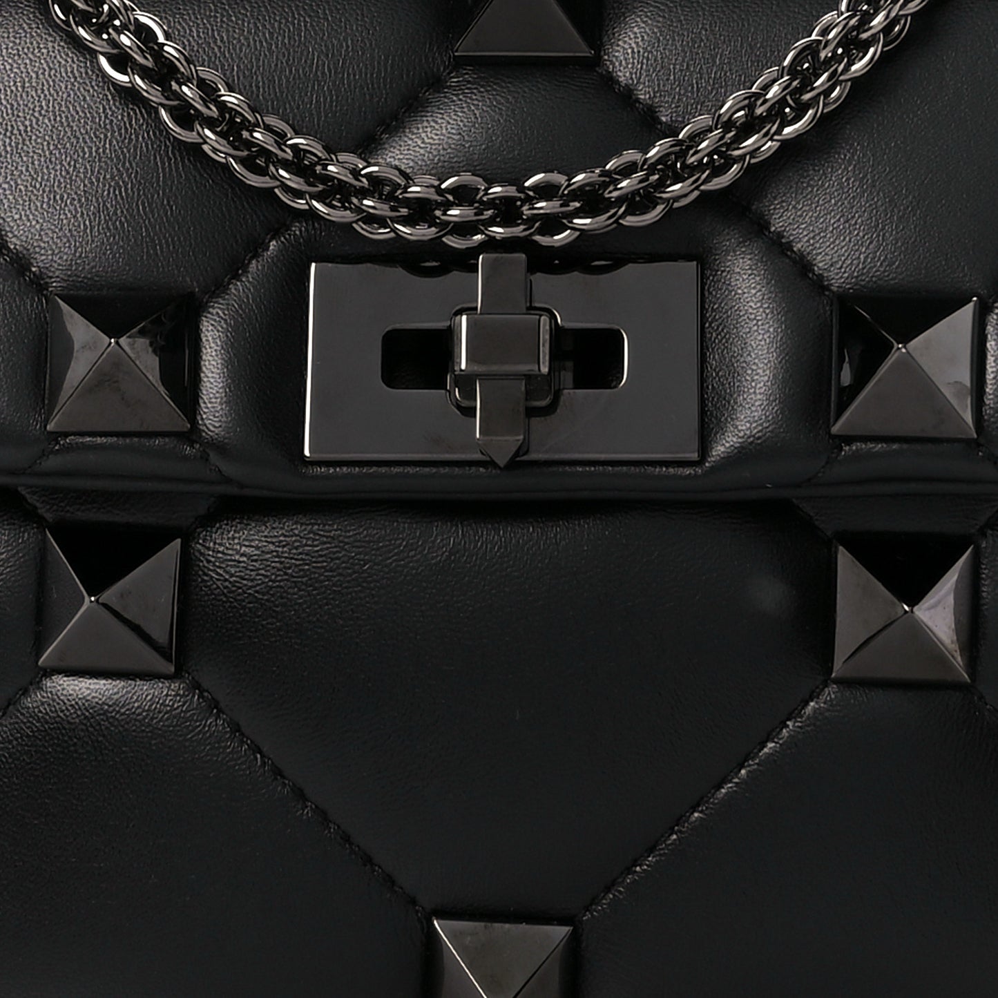 Nappa Monochrome Medium Roman Stud Shoulder Bag Black