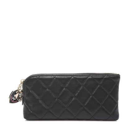 Chanel Lambskin Quilted Valentine Charms Small Cosmetic Pouch Black 1 of 8