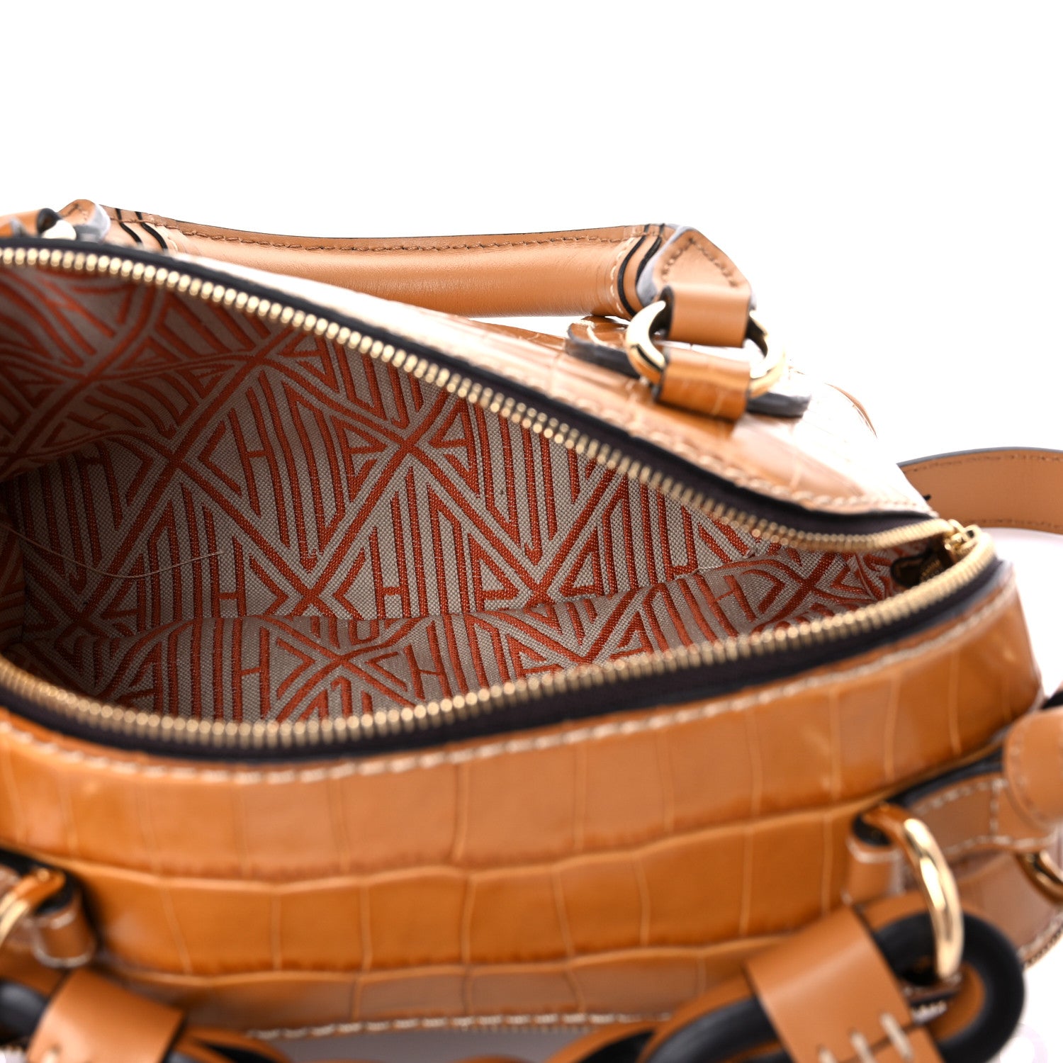 Chloe Calfskin Crocodile Embossed Small Daria Autumnal Brown 7 of 12