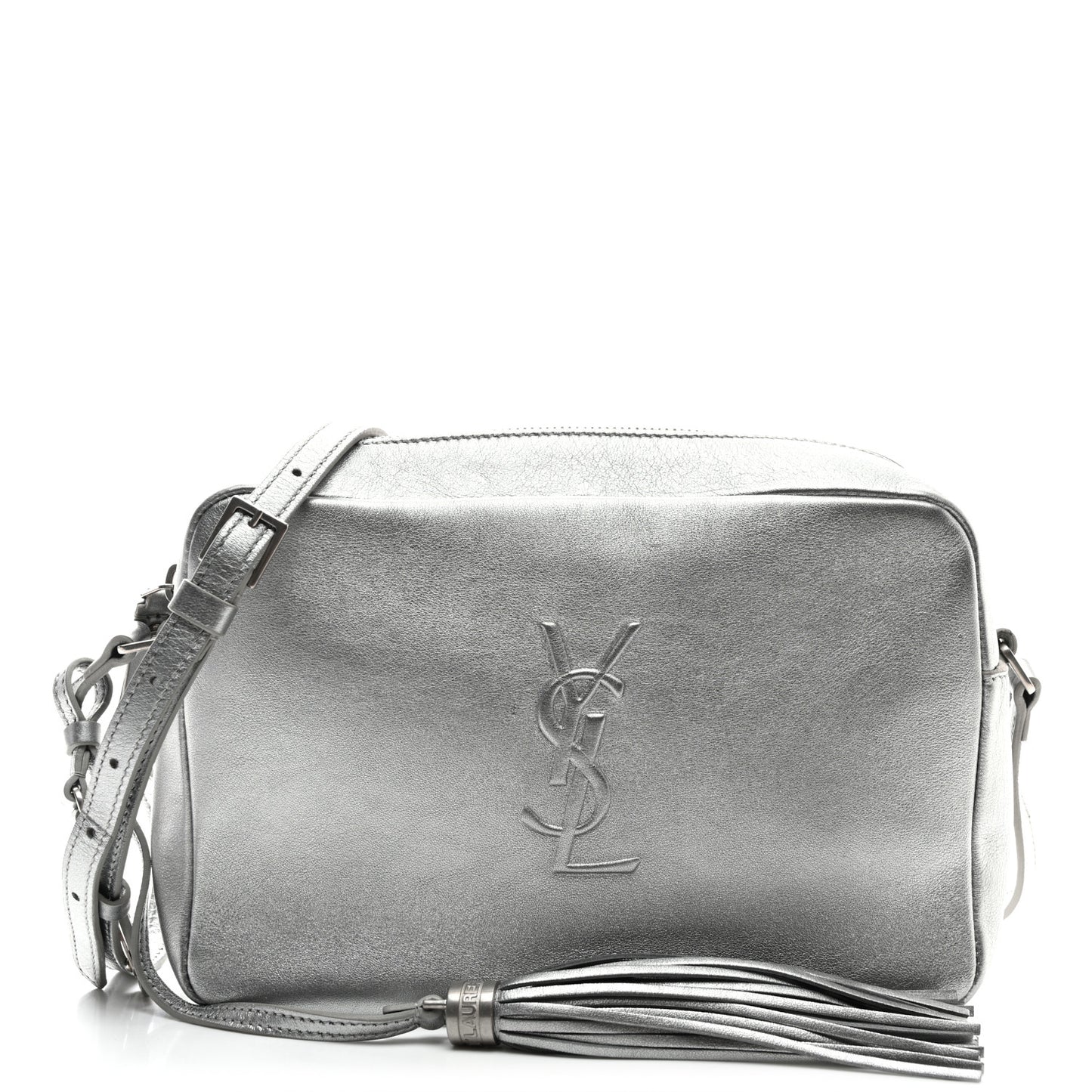 Metallic Calfskin Monogram Small Lou Camera Bag Silver