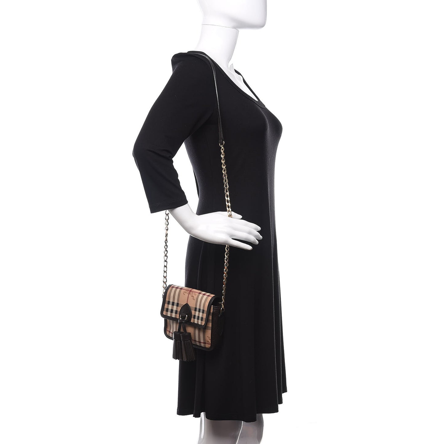 Haymarket Check Mini Tassel Crossbody Bag Chocolate