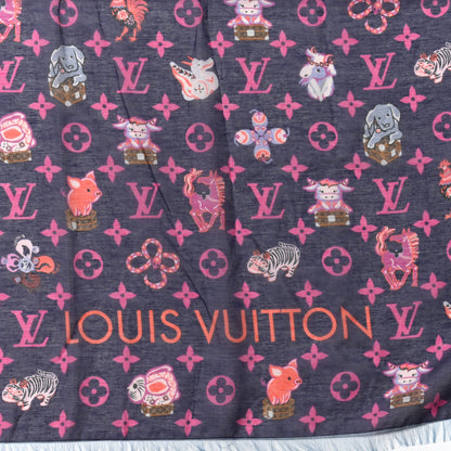 Louis Vuitton Wool Silk Monogram Shawl Blue Multicolor Blue Multicolor 2 of 3