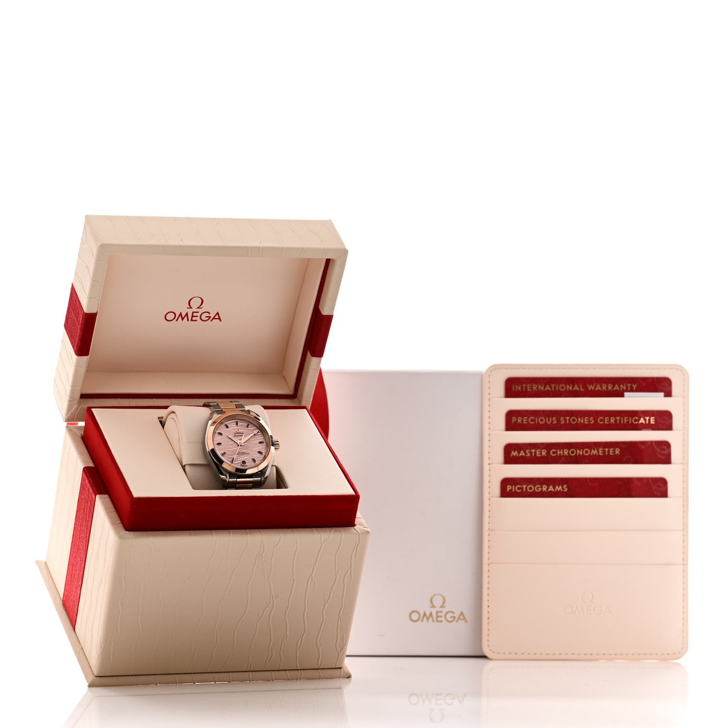Stainless Steel 18K Sedna Gold Ruby 34mm Seamaster Aqua Terra Co-Axial Automatic Watch Pink 220.20.34.20.60.001
