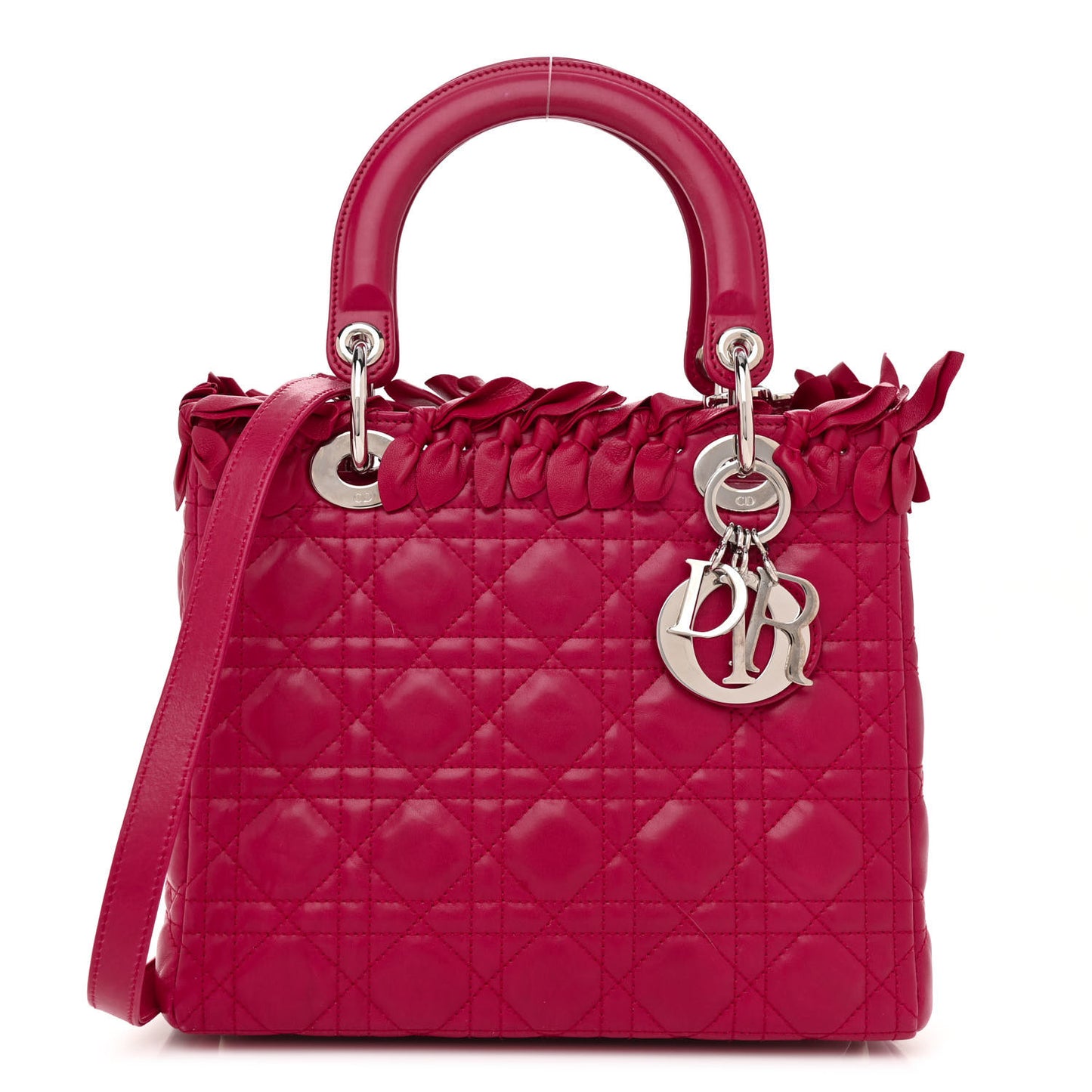 Lambskin Cannage Bow Medium Lady Dior Fuchsia