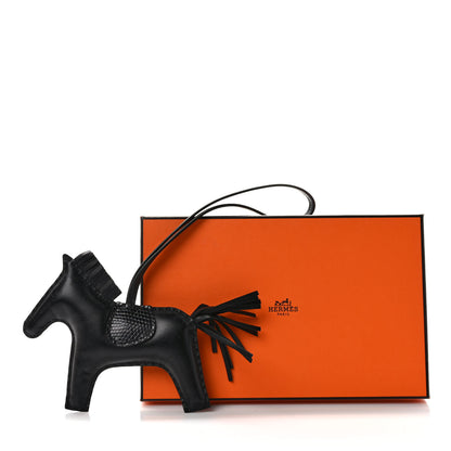 Hermes Milo Lambskin Lizard Touch Grigri Rodeo Horse Bag Charm MM So Black 5 of 5