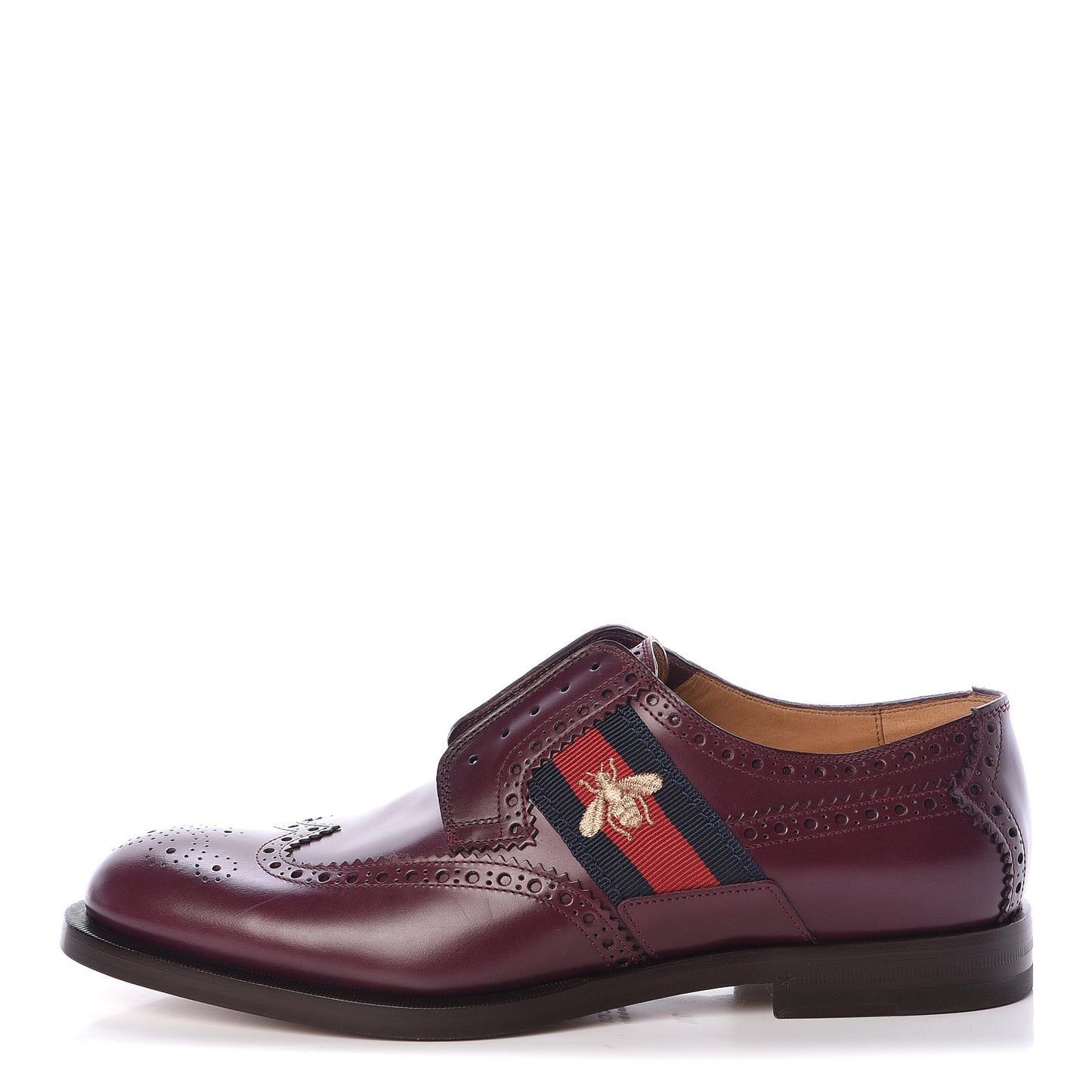 Calfskin Web Bee Embroidered Mens Slip-On Brogue Wingtip Derby Shoes 7.5 Bordeaux