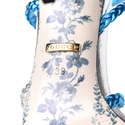 Gucci Sequin Paillette Nappa Silk Braided Haines High Heel Sandals 39 Fuxia Oro Vecchio Argento 7 of 10