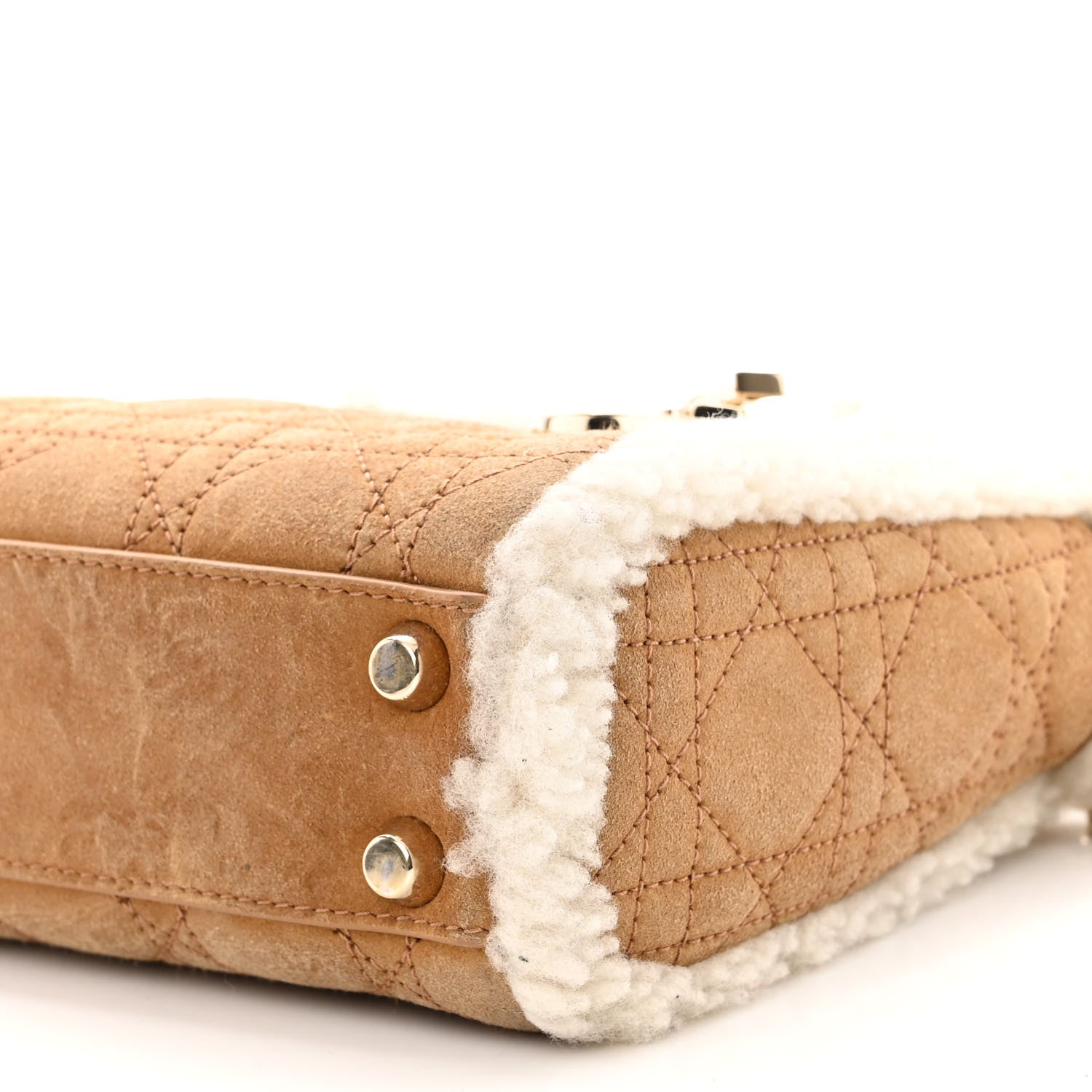 Christian Dior Suede Shearling Cannage Mini Lady Dior Camel 9 of 9