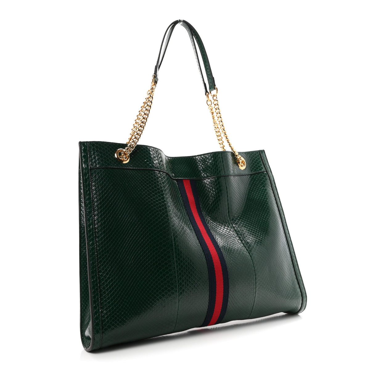Snakeskin Large Rajah Chain Tote Green