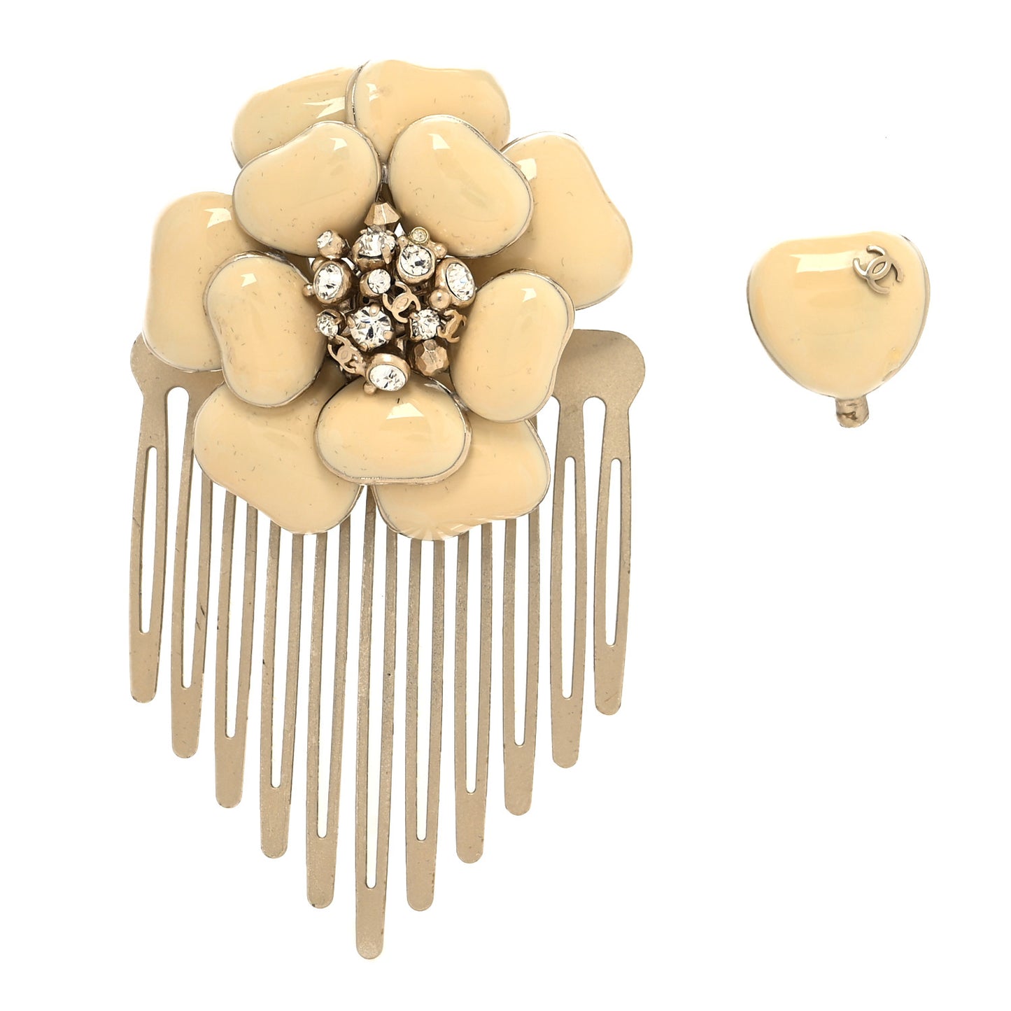 Resin Crystal CC Camellia Hair Comb Ivory