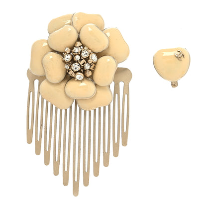 Chanel Resin Crystal CC Camellia Hair Comb Ivory 1 of 3