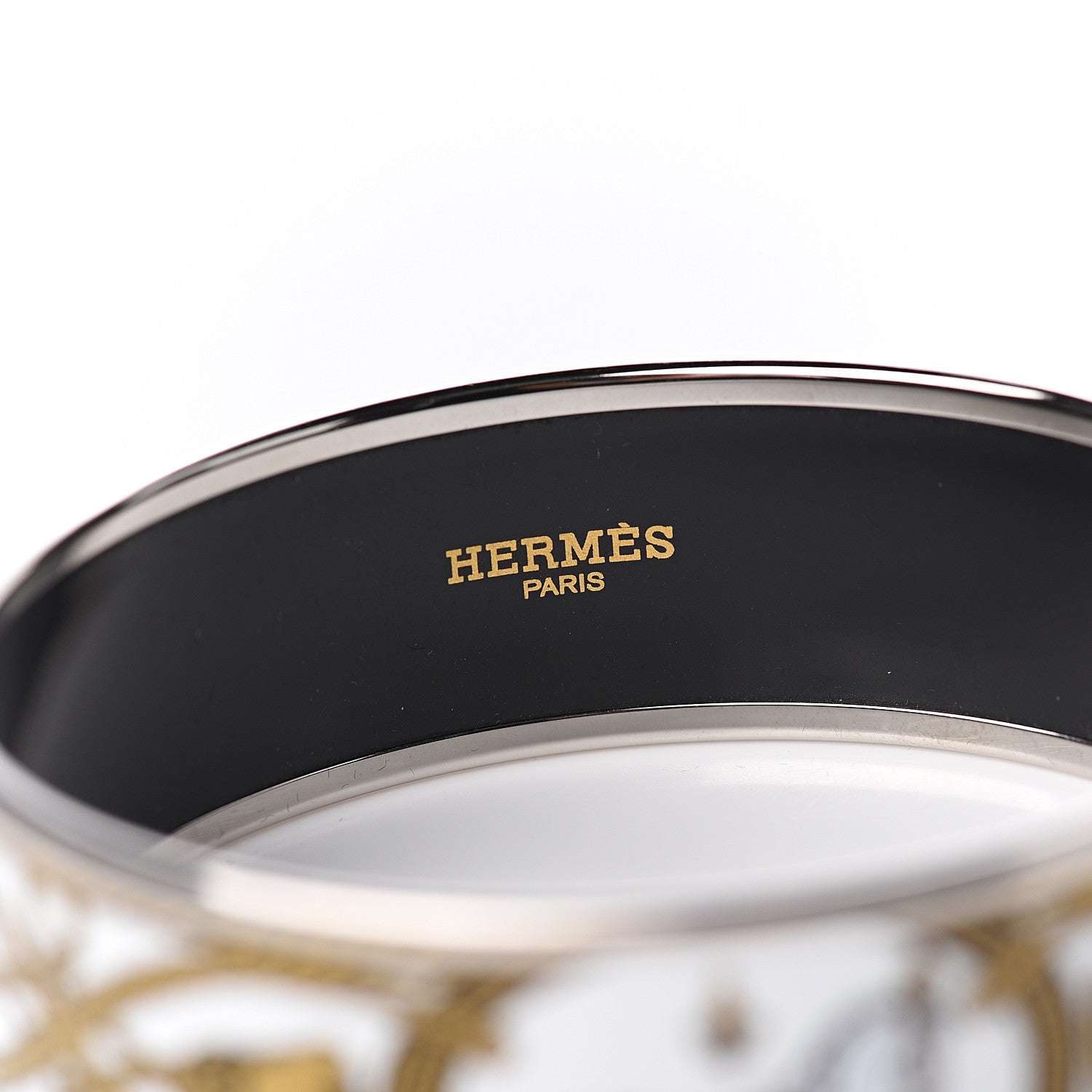 Hermes Enamel Printed Wide Grand Apparat Bracelet 62 White 4 of 5