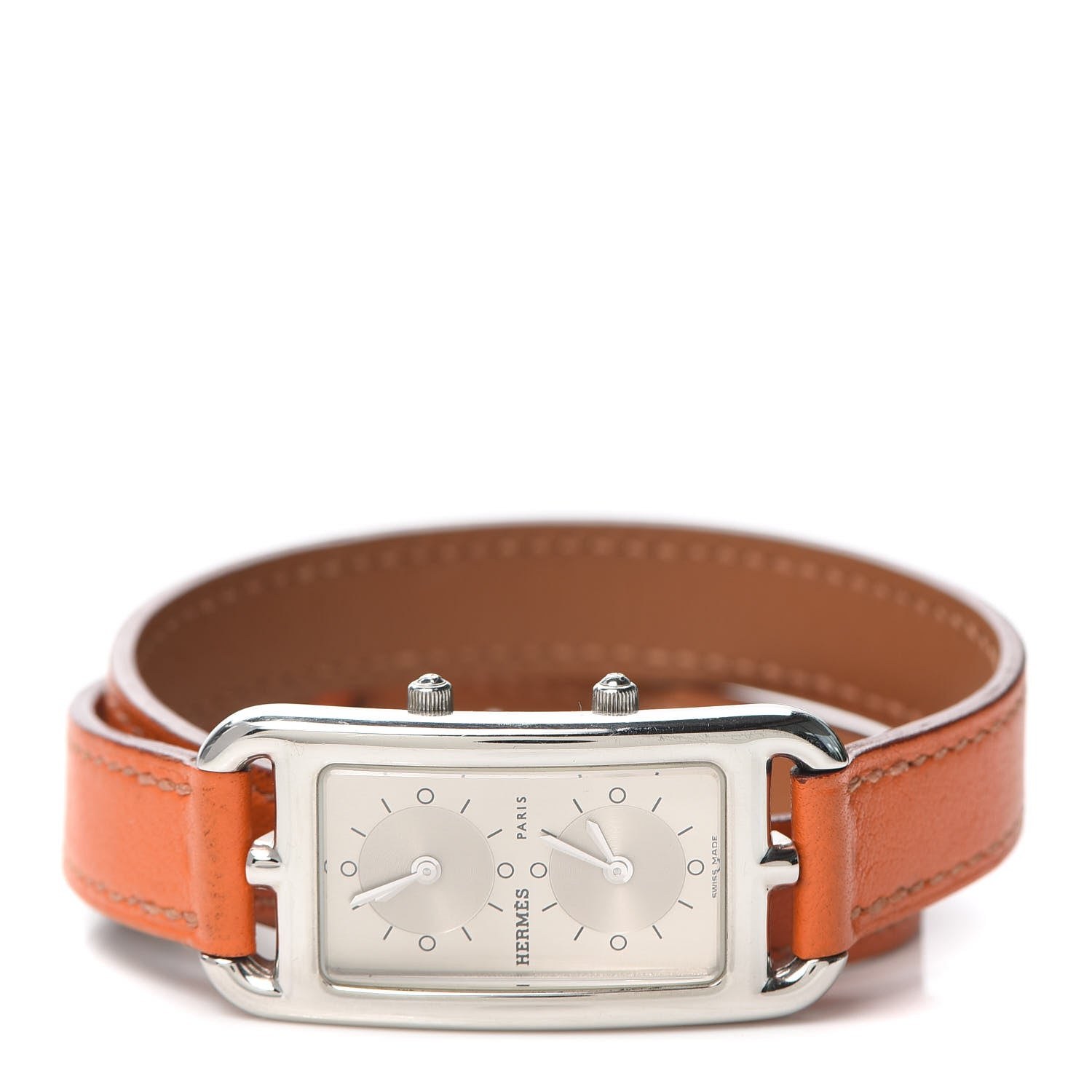 Hermes Stainless Steel Swift 20mm Cape Cod Double Tour Deux Zones Quartz Watch Orange 2 of 5