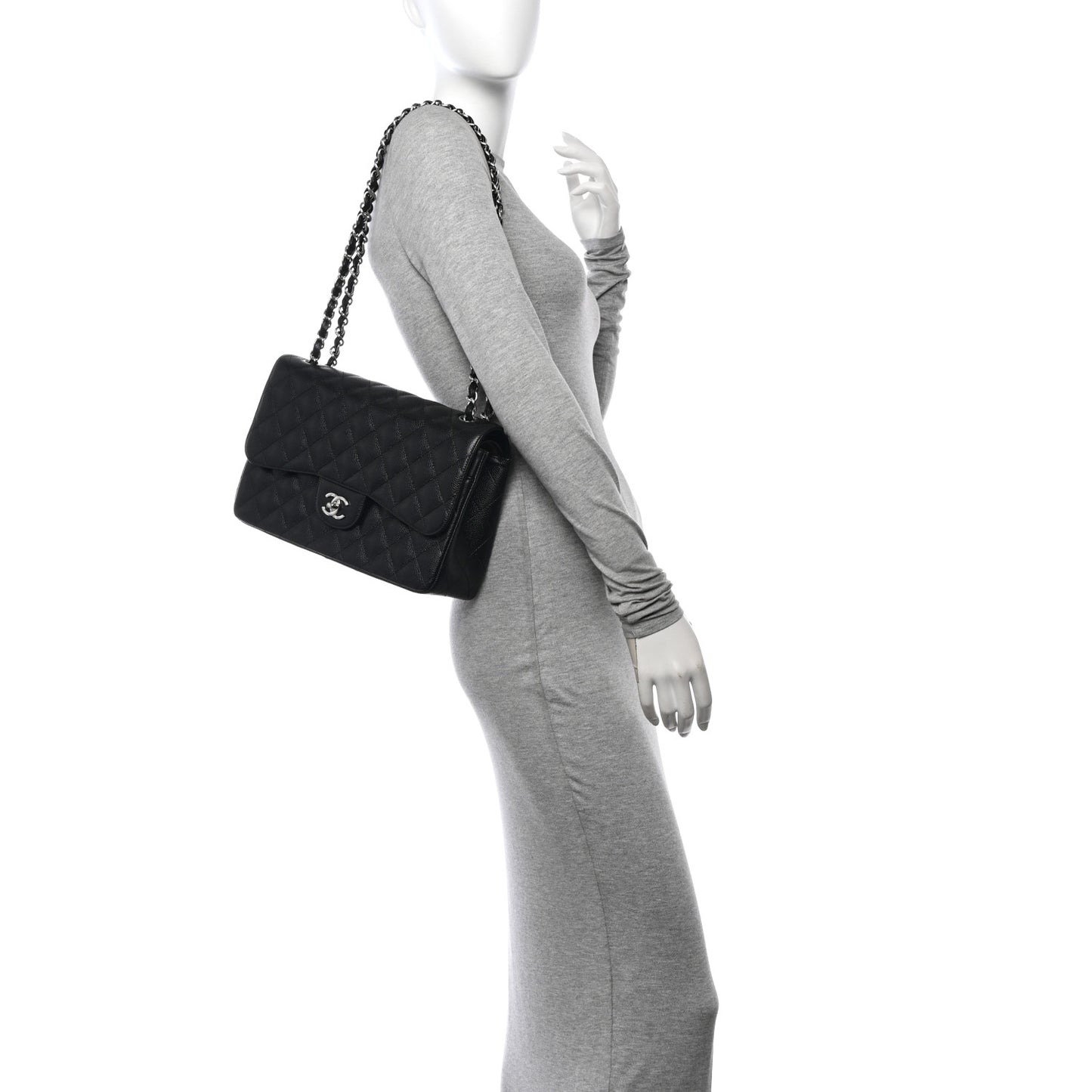 Caviar Quilted Jumbo Double Flap Black