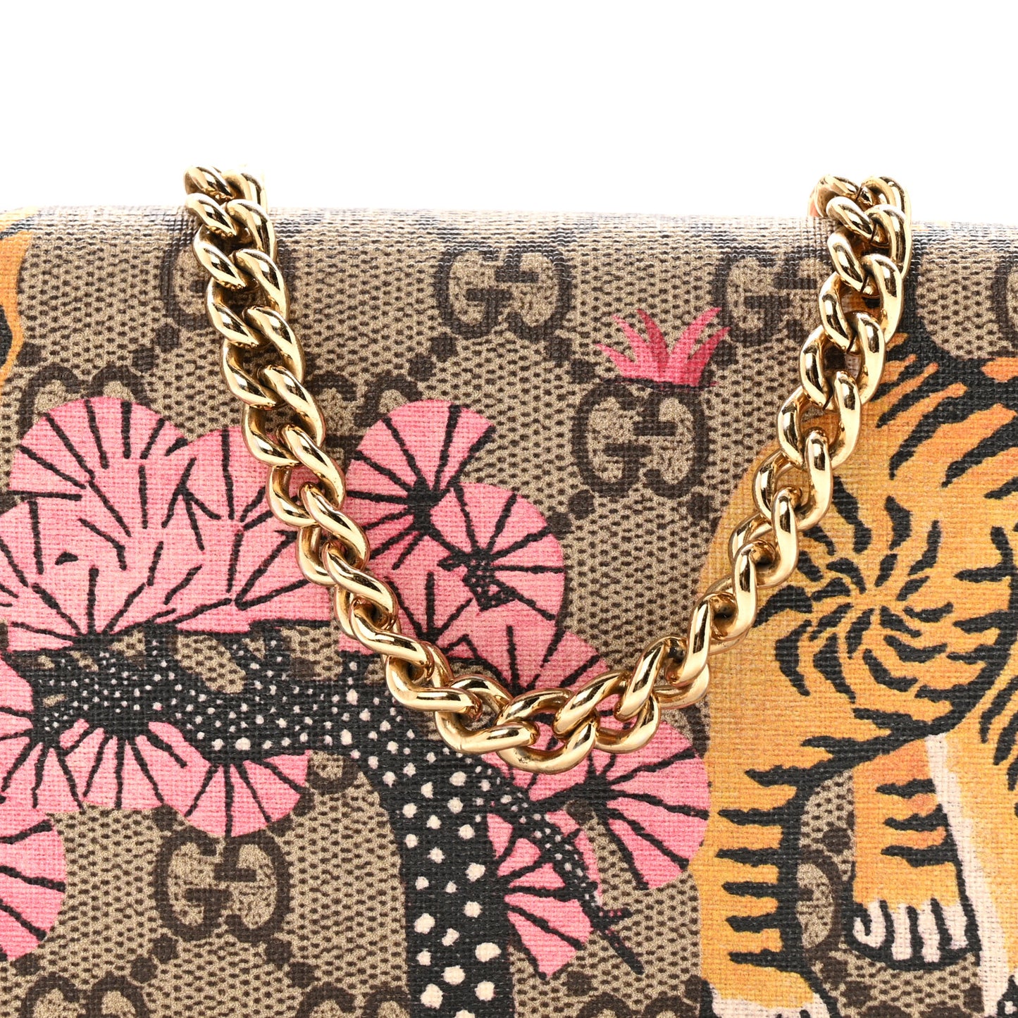GG Supreme Monogram Bengal Chain Wallet Beige Pink
