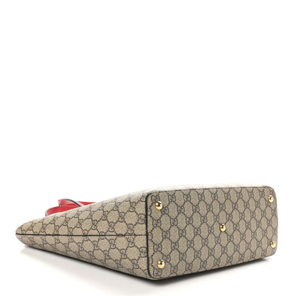 Gucci GG Supreme Monogram Medium Zippered Bucket Tote Beige Hibiscus Red New Rosette 4 of 11
