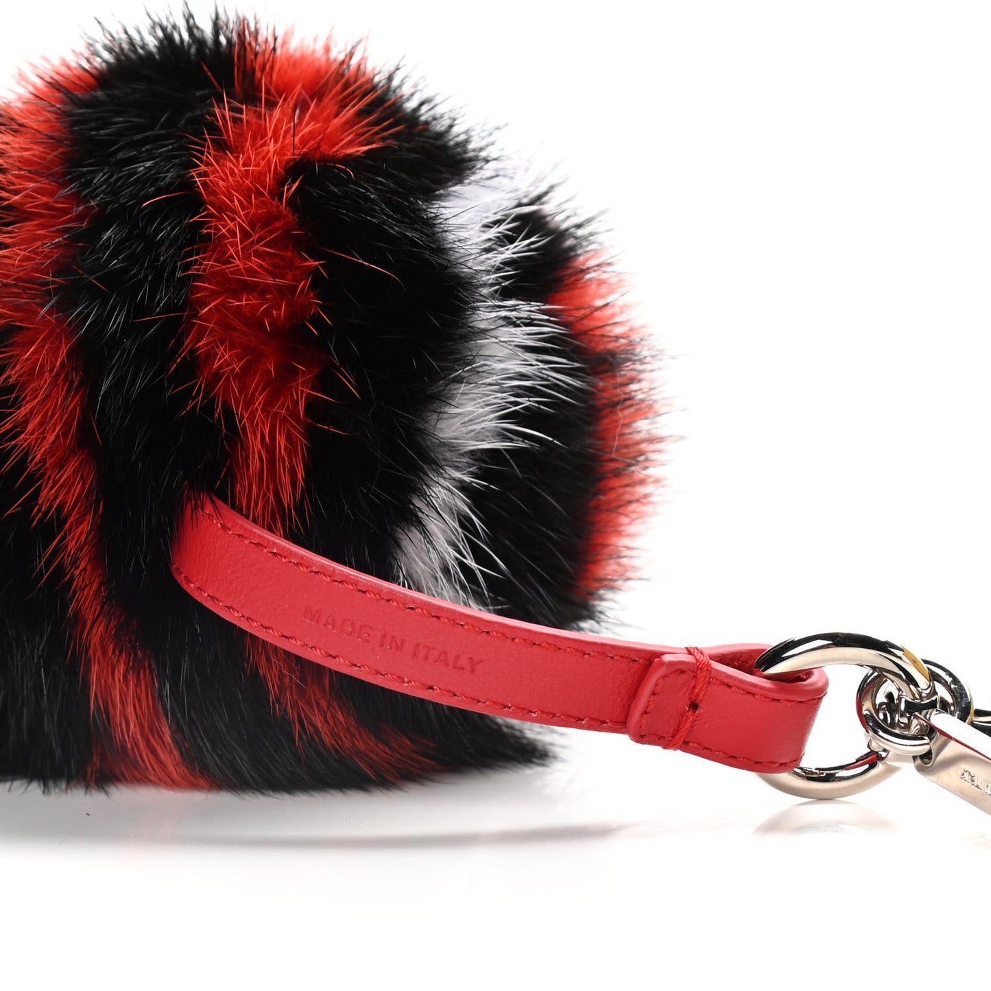 Mink Fur FF Pom Pom Bag Charm Black Rosso White