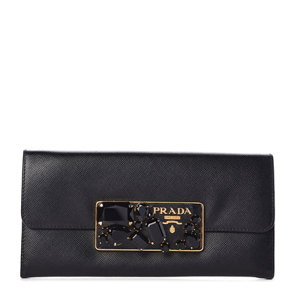 Prada Saffiano Stones Continental Wallet Black 1 of 9