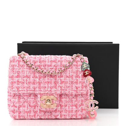 Chanel Tweed Resin Quilted Mini Heart Square Flap Pink White 11 of 11