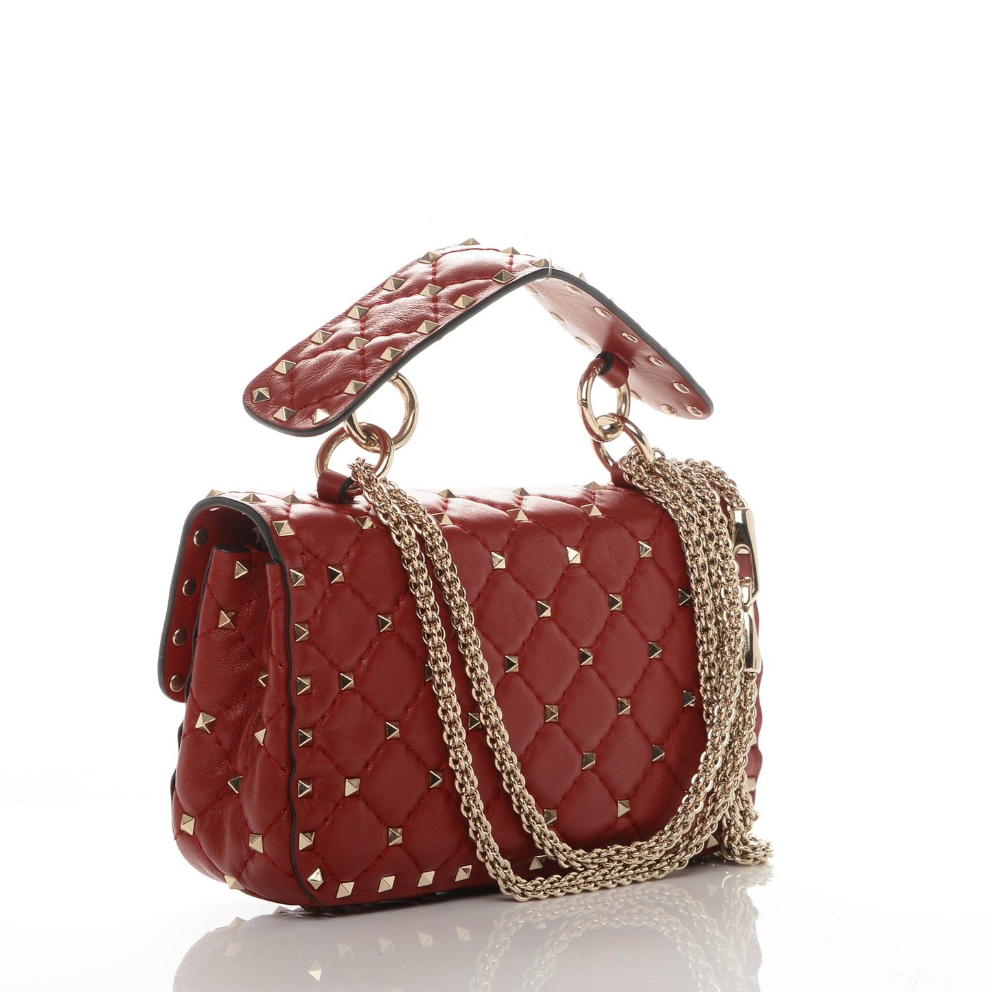 Lambskin Small Rockstud Spike Shoulder Bag Red