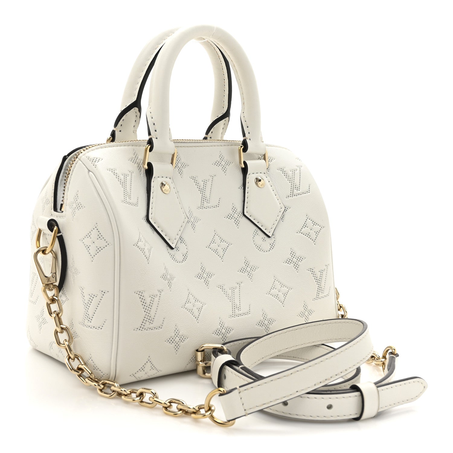 Louis Vuitton Monogram Embossed Calfskin Speedy Bandouliere 20 White Blanc 3 of 9