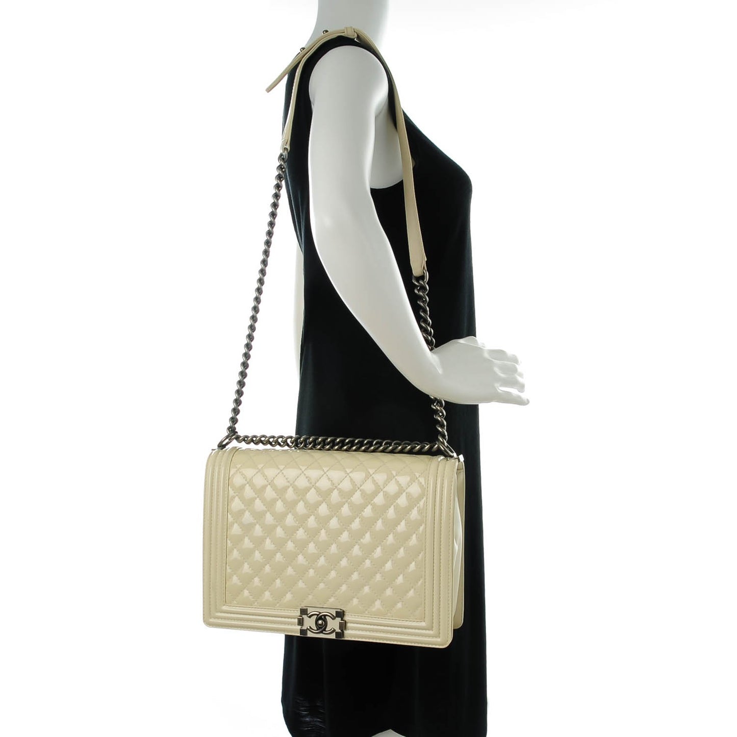 Patent Quilted Large Boy Flap White