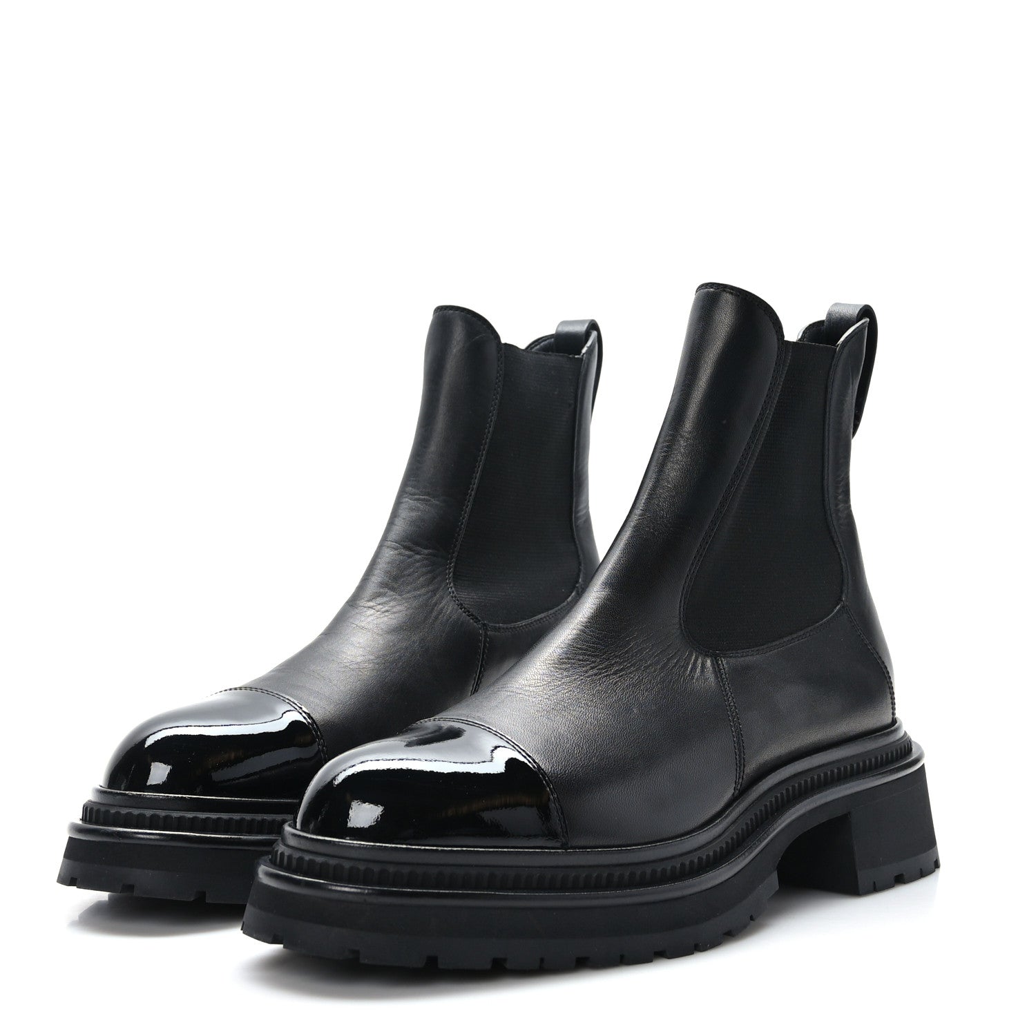Chanel Calfskin Patent Cap Toe Ankle Boots 40.5 Black 3 of 8