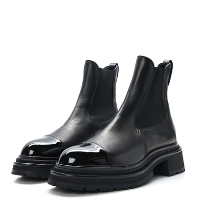Chanel Calfskin Patent Cap Toe Ankle Boots 40.5 Black 3 of 8