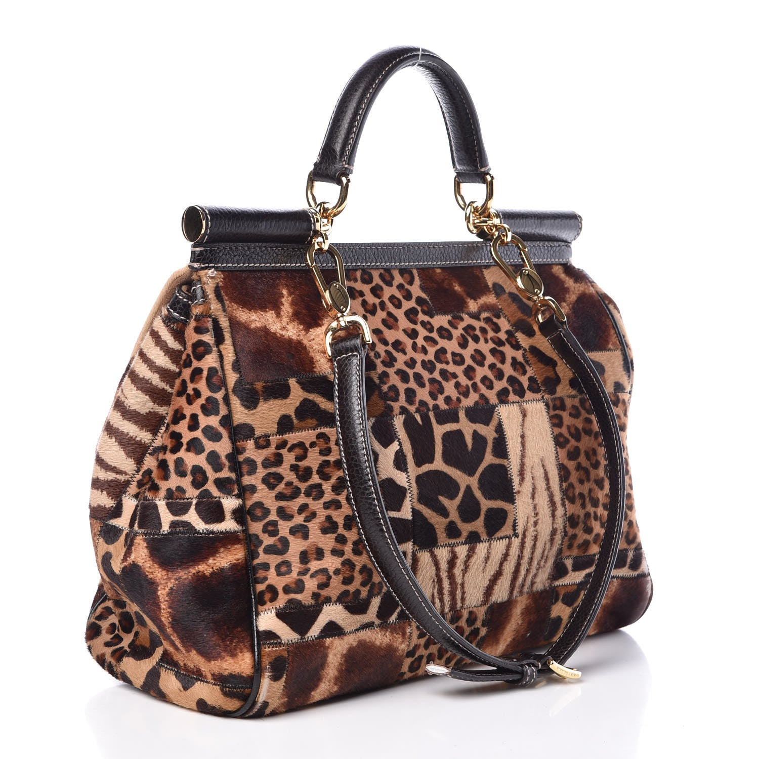 Dolce & Gabbana Calf Hair Animal Print Patchwork Large Miss Sicily Shopper Tote 3 of 10