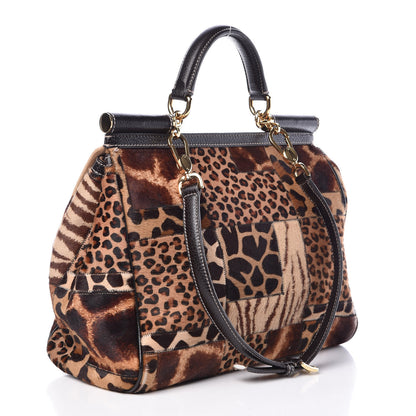 Dolce & Gabbana Calf Hair Animal Print Patchwork Large Miss Sicily Shopper Tote 3 of 10