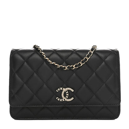 Chanel Lambskin Pearl Strass Quilted CC Wallet on Chain WOC Black 1 of 12