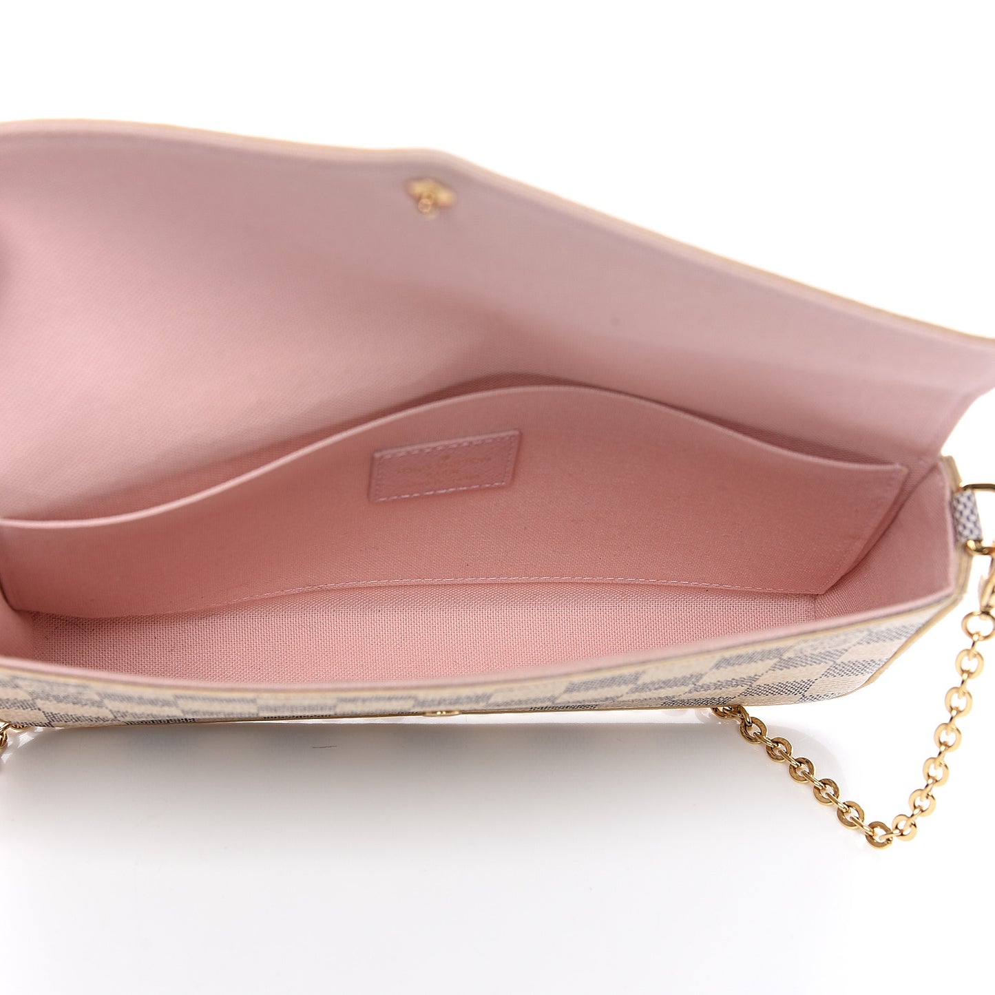 Damier Azur Pochette Felicie Chain Wallet Rose Ballerine