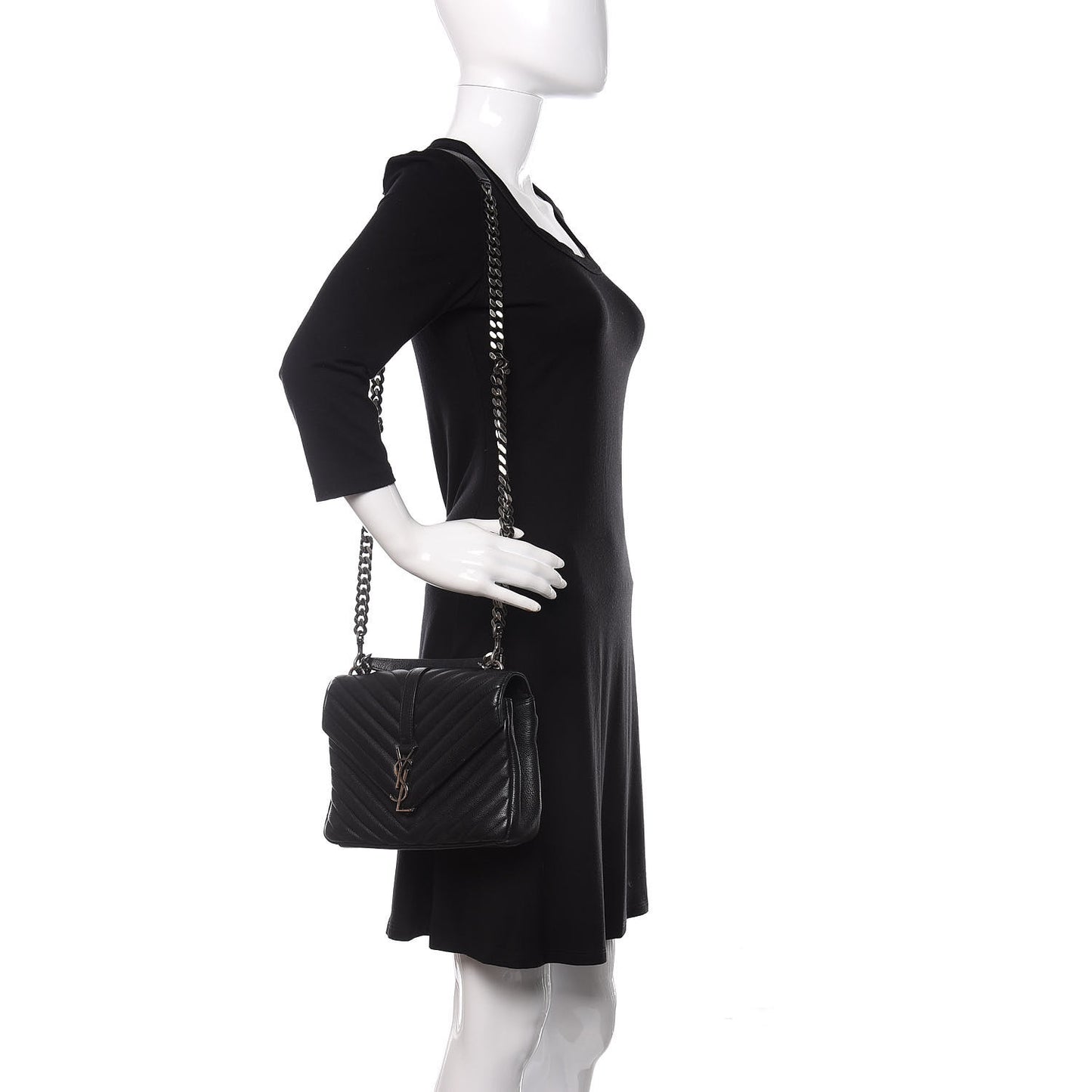 Sheepskin Matelasse Chevron Monogram Medium College Bag Black